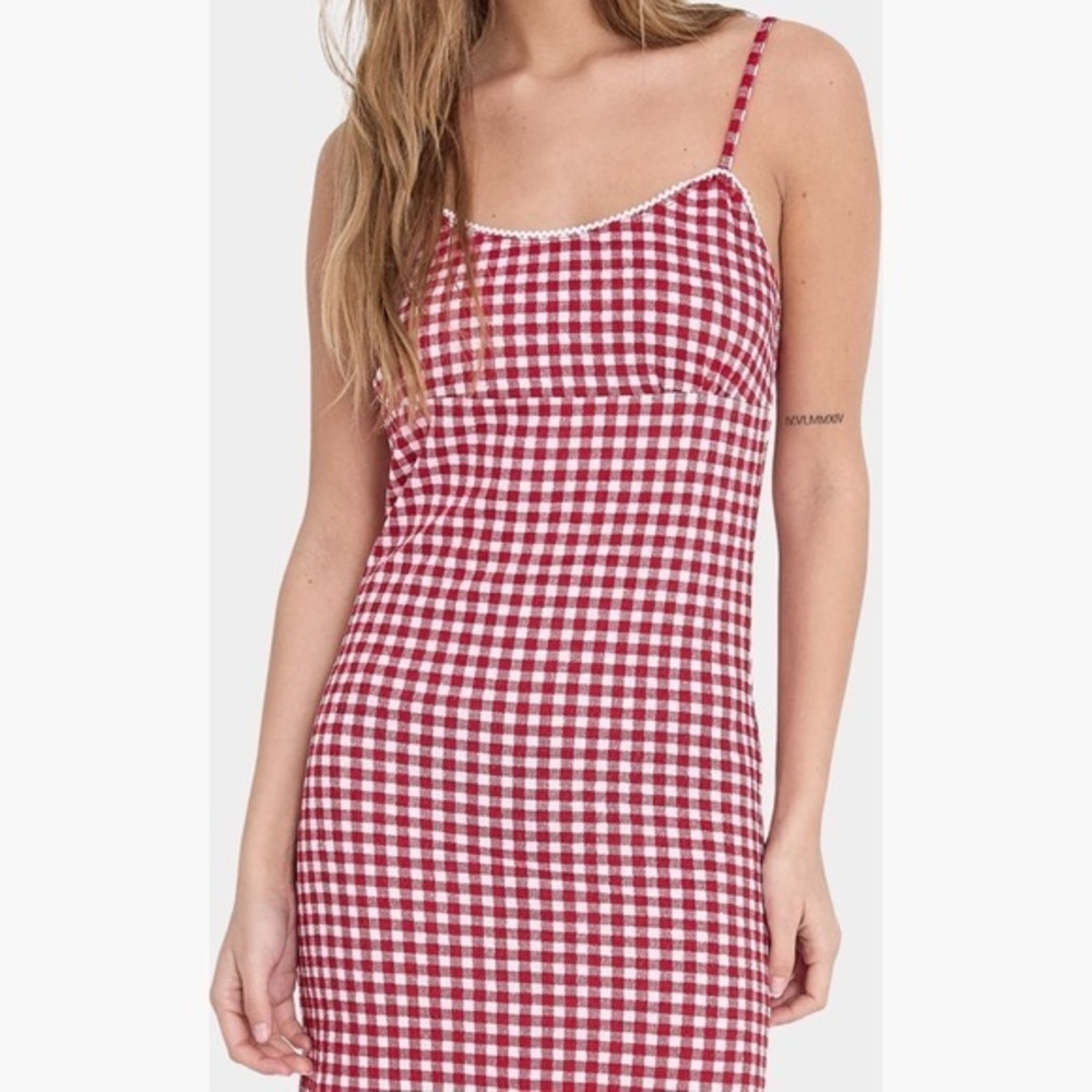 Noisy May Stella Empire Waist Red and White Gingham Scoop Neck Slipdress NWT